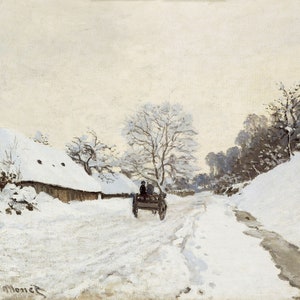 Claude Monet Een kar op de besneeuwde weg in Honfleur, 1867, impressionisme, hoge kwaliteit handgeschilderde olieverfschilderij reproductie
