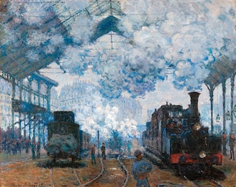 クロード・モネ：サン・ラザール駅への列車の到着（1877年）キャンバス