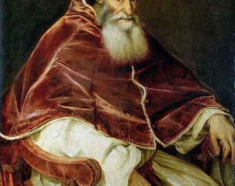 Titian Portrait of Pope Paul III 1543, Museum quality oil painting reproduction