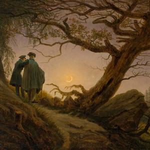 Caspar David Friedrich Zwei Männer die den Mond betrachten 1825, Hochwertige Handgemalte Ölgemälde Reproduktion