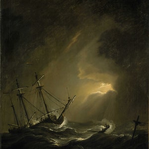 Willem van de Velde the Younger A small Dutch ship riding out a storm, High quality hand painted oil painting reproduction