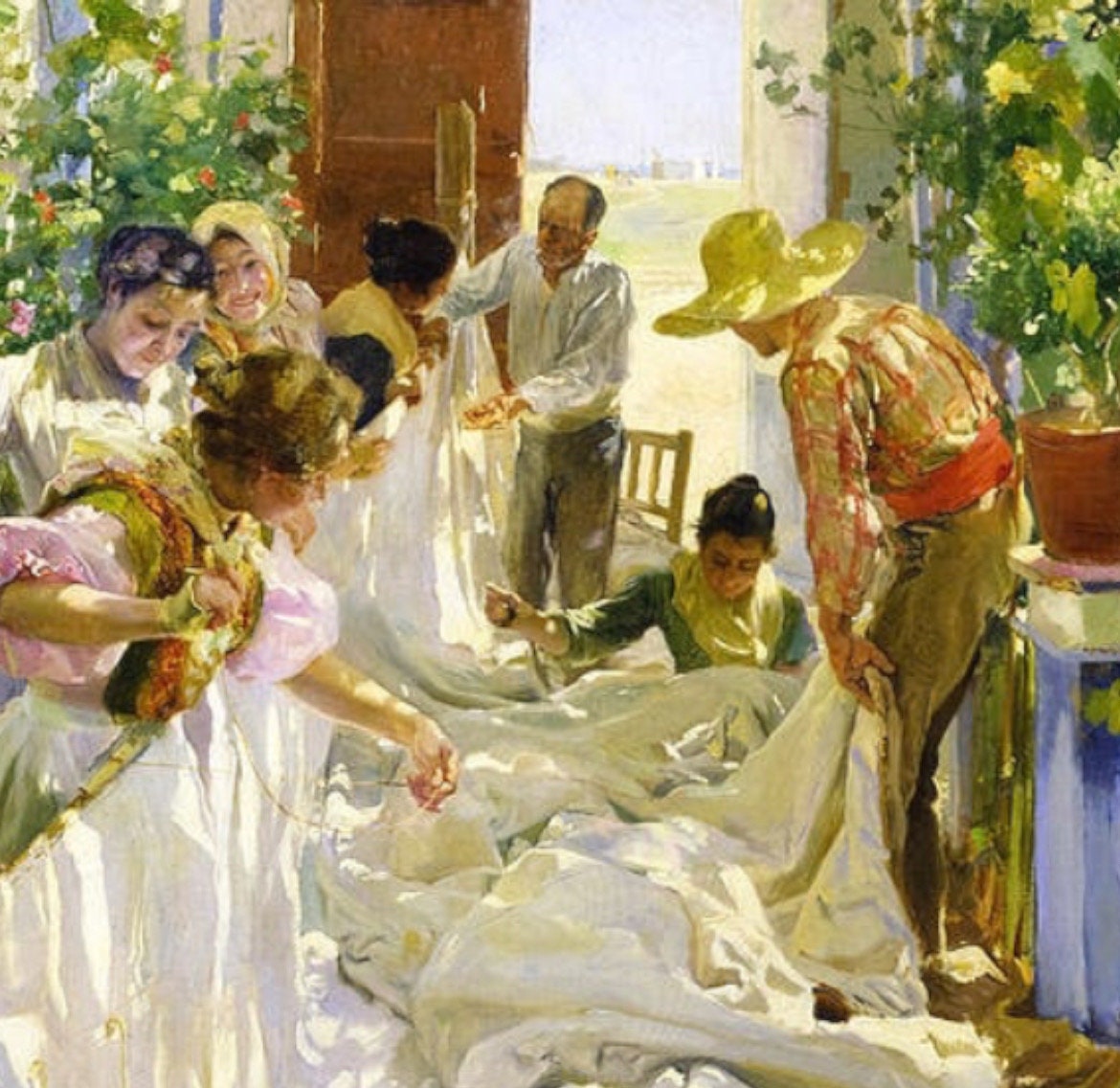 Joaquin Sorolla Mending the Sail, 1896, High Quality Hand Painted