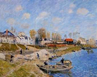 サンマルタン運河の眺め - アルフレッド・シスレーの手描きの油絵複製