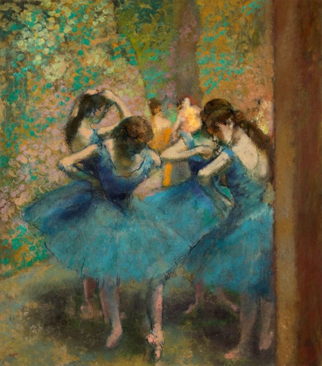 エドガー・ドガ作「青い衣装の踊り子たち」（1890年）、手描きの油彩