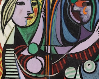 パブロ・ピカソ作「鏡の前の少女」（1932年）、手描きの油絵複製画