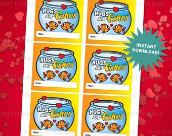 Valentine Goldfish Snack Tag,Valentine Classroom Exchange,Hugs,Goldfish Snacks,Little Kids Goldfish Valentine Card,DIY Valentines