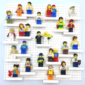 LEGO Build-Your-Own wedding guestbook pieces 10x10 inch white baseboard + 25 minifig mounts & 25 name plates (minifigures not included)