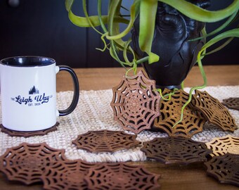 Spider Web Coaster Set! Coasters Made To Look Like A Spider Web! Laser Cut Spider-Web Coaster Sets In Different Colors!