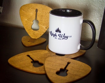 Guitar Pick Coaster Set! Coasters Made To Look Like A Guitar Pick! Laser Cut Guitar Pick Coaster Sets In Different Colors!