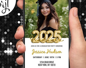 Plantilla de invitación de graduación moderna dorada: Clase de 2026 (digital)