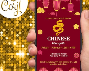 Invitación del Año de la Serpiente 2025: Texto DIY de Evite (Descarga móvil)