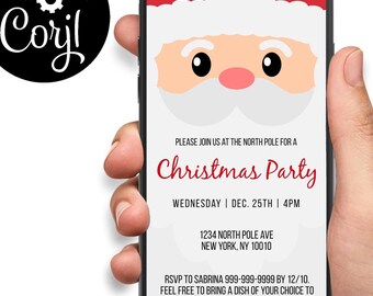 Plantilla de invitación digital editable para fiesta navideña de Papá Noel: Plantilla de invitación digital editable para fiesta navideña de Papá Noel