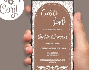 Invitación digital temática Cielito Lindo, Invitación de texto editable, Invitación a teléfono celular, Terracota, Tazas De Barro, Descarga digital