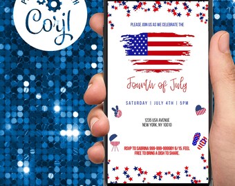 4 de julio Plantilla de invitación de texto electrónico digital para barbacoa, cumpleaños o cualquier otro evento