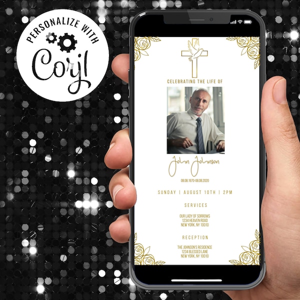 Funeral Announcement Electronic Digital Invitation Celebration of life Editable Instant Download for Smartphone Text for Male or Female