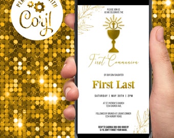 Confirmation or First Holy Communion Digital Electronic Invitation Corjl Template Instant Download