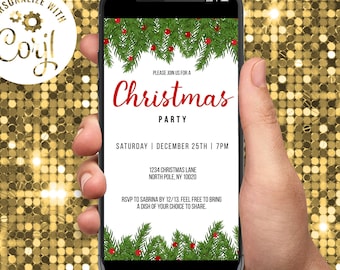 Invitación editable para fiesta de Navidad: Texto digital de Evite (teléfono inteligente)