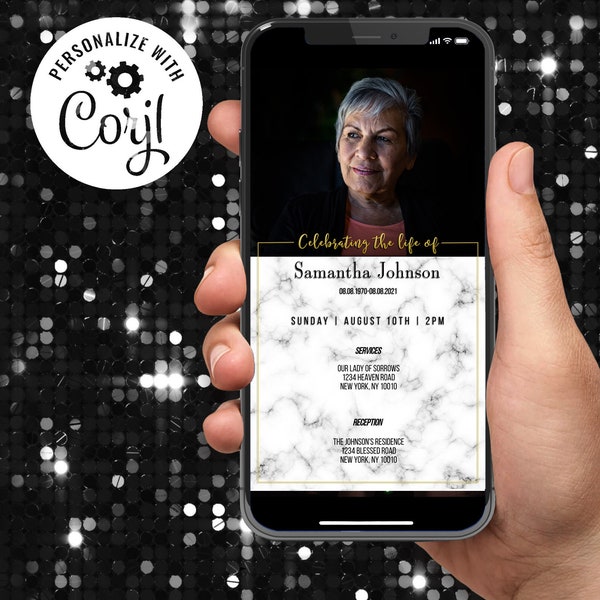 Funeral Announcement Electronic Digital Invitation Celebration of life Editable Instant Download for Smartphone Text for Male or Female