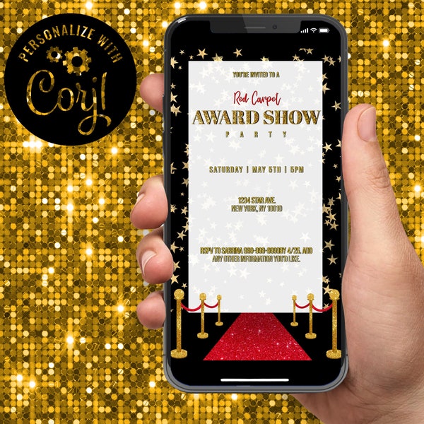 Red Carpet Invitation, Award Show Viewing Invitation, Red Carpet Birthday Invitation, Electronic, Template, Evite, Instant Download