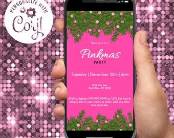 Invitación rosa para fiesta de Navidad: Noche de chicas, Navidad con amigos (plantilla de texto digital de Evite)