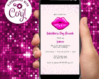 Galentine's Brunch Digital Electronic Invitation Template, Valentine's Day Invitation Instant Download