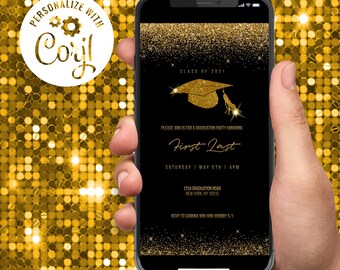 Invitación a la fiesta de graduación dorada y negra: Clase de 2026 (Descarga digital)