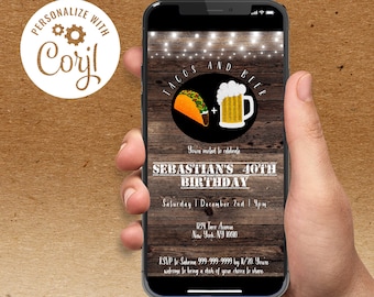 Tacos and Beer Mens Birthday Invitation (Digital Invitation Template)