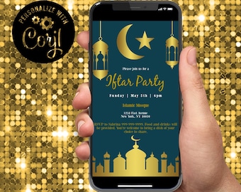 Plantilla de invitación de fiesta Iftar Ramadan Kareem, texto digital, editar usted mismo, descarga instantánea