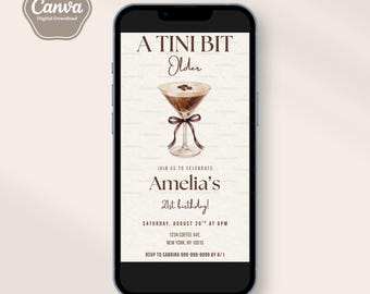 Tini Bit Older Invitation Template, Espresso Martini Birthday, Coquette Coffee Martini, Watercolor, Cocktail, Adult, 21, 30, 40, 50, Digital