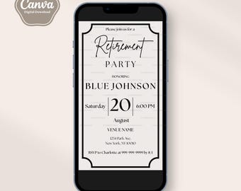 Retirement Party Invitation, Retired Invitation Template, Editable Text, Elegant, Last Day of Work, Canva Template