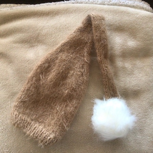 Teddy brown   long tailed hat  NEWBORN - fluffy pompom hat