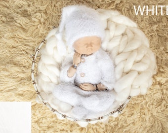 WHITE  footed romper & sleep hat set