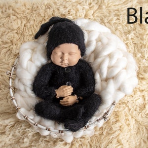 BLACK footed romper & sleep hat set