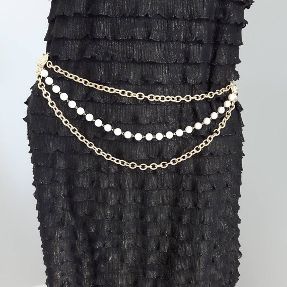 Lion Head Chain Link Belt With Faux Pearls, Chain