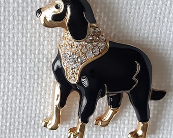 Swarovski Crystal Black Enamel Dog Brooch