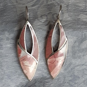 Stone Inlay Silver Earrings