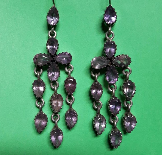 Antique Silver Amethyst Earrings, Riviere Earrings