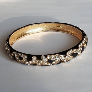 Sphinx Of London Black Enamel Rhinestone Bangle Bracelet