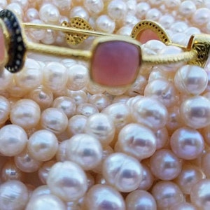 ローズカットダイヤモンド ピンクオパール バングルブレスレット、18Kゴールドヴェルメイユ