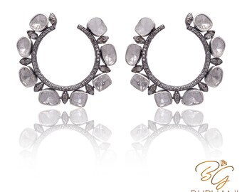 7.78 Ct Diamond Earrings, Polki Diamond earrings , Designer Earrings, Drop earrings, Antique earrings, Rosecut Diamond Earring