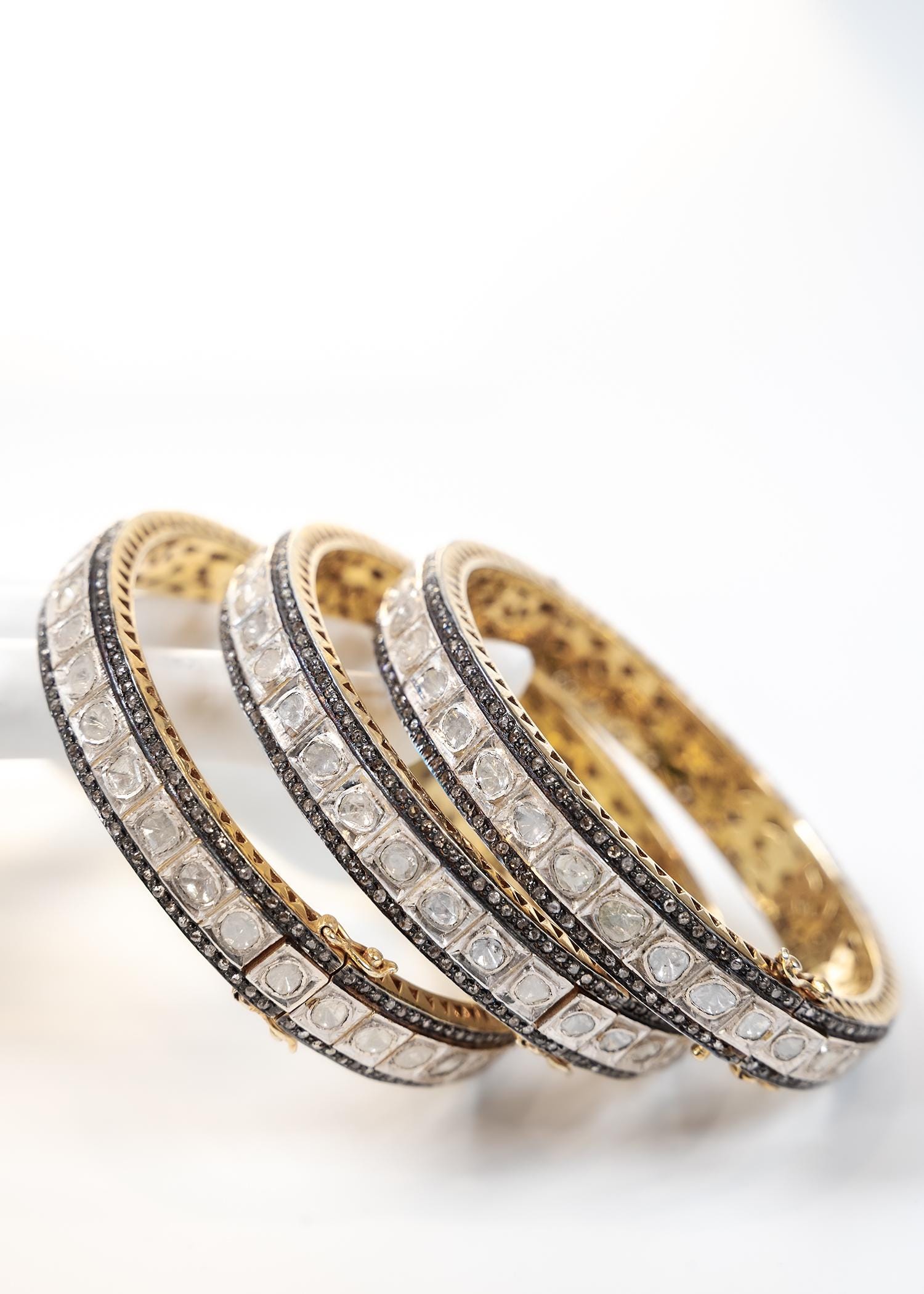 Rose Cut Diamond Bangle: 14kt Gold over Sterling Silver, Polki Diamond