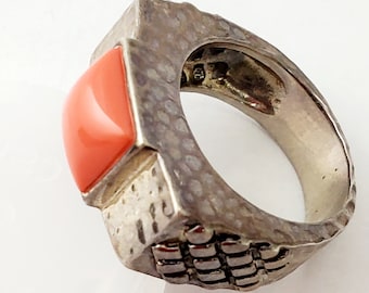 Korallenring, antiker Designerschmuck, Sterlingsilberring, Geschenk für sie, Jahrestagsgeschenk.