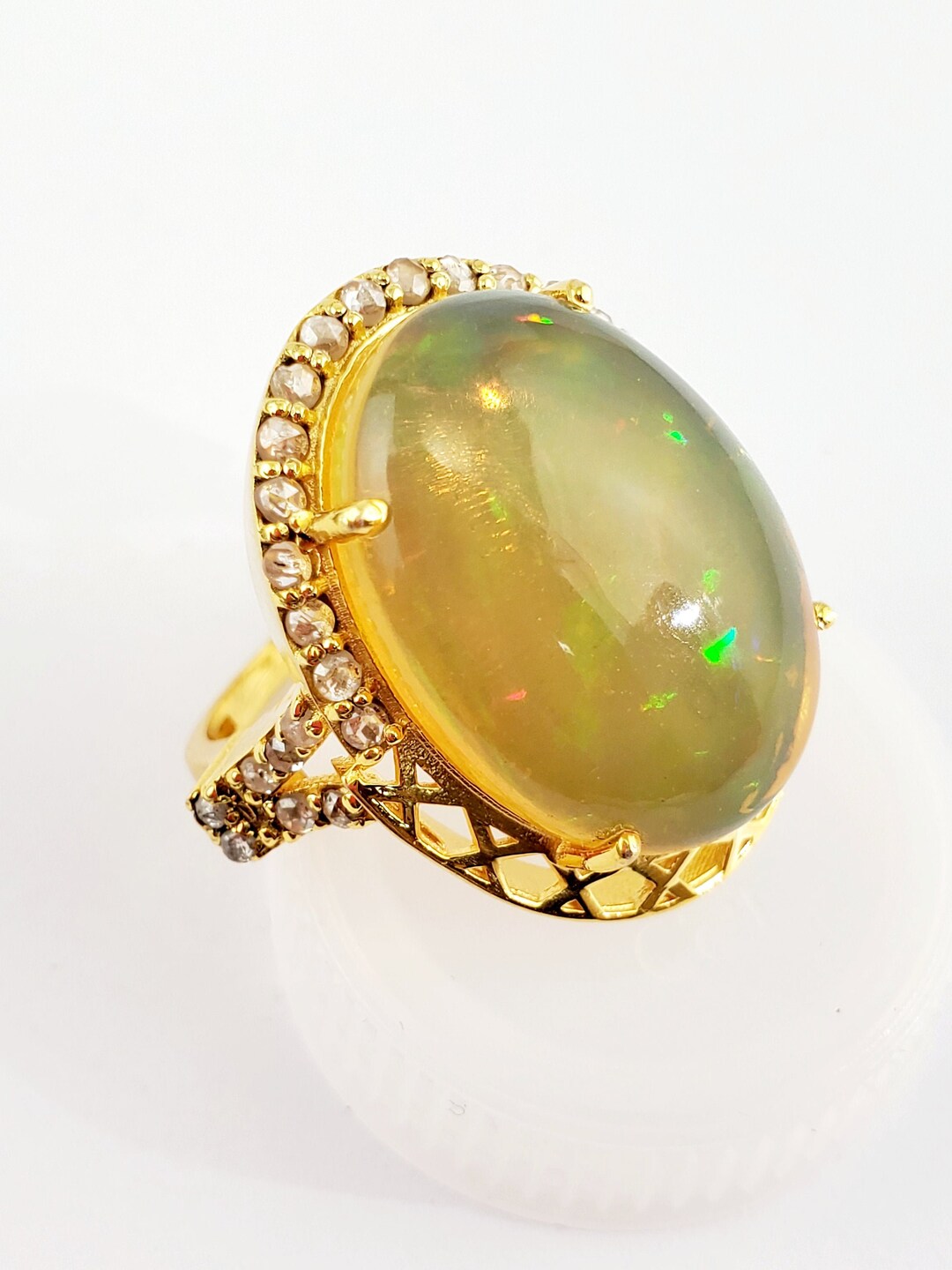 Fire Opal Ring Opal Ring Orange and Blue Opal Ring Etsy