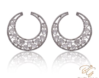 5.14 Ct Diamond Earrings, Polki Diamond earrings , Designer Earrings, Drop earrings, Antique earrings, Rosecut Diamond Earrings