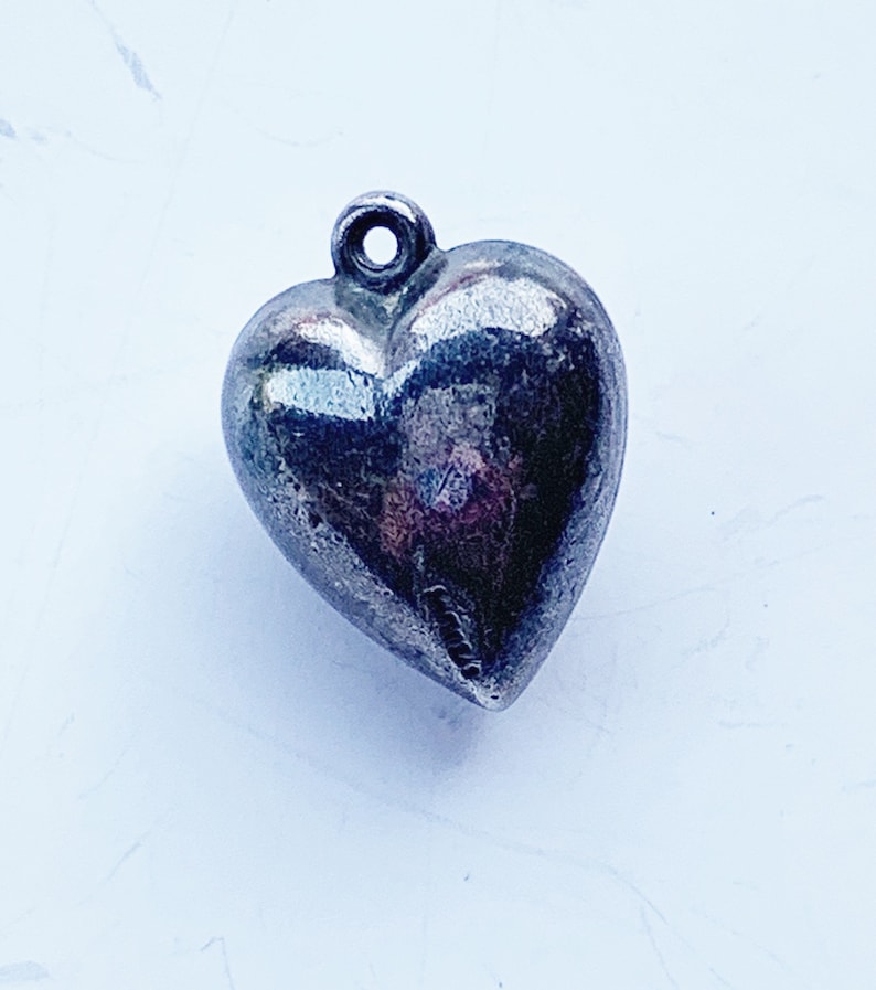 Vintage Sterling Extra Puffy Heart Charm with Red Rhinestone