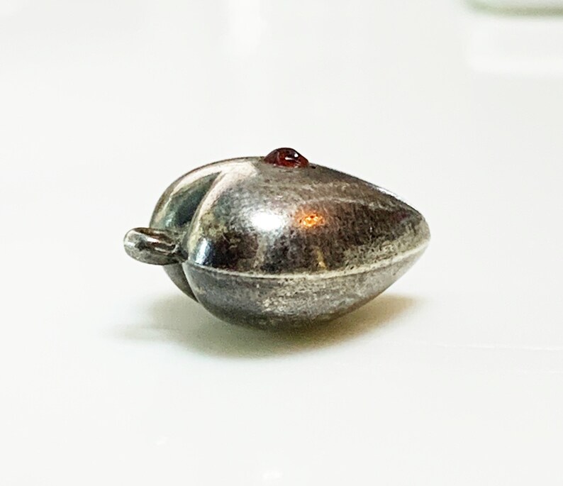 Vintage Sterling Extra Puffy Heart Charm with Red Rhinestone
