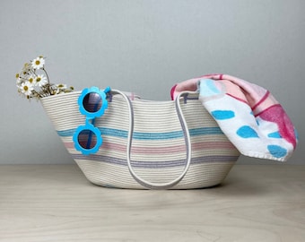 Girls Beach Bag, Mini Market Bag, Kids Pastel Tote bag