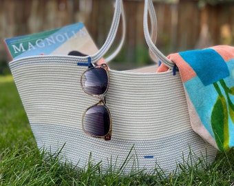 Blue Beach Bag, Farmers Market Basket or Summer beach tote, Mother’s Day gift