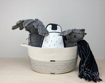 Black and white handcrafted cotton rope basket for the home