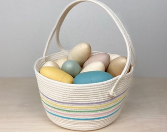 Easter Basket with Spring Rainbow,  Rope basket, Easter Baskets for Kids, Easter Gifts, Easter Bunny Basket